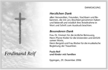 Traueranzeige von Ferdinand Reif 