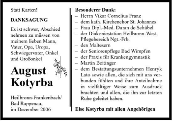 Traueranzeige von August Kotyrba 