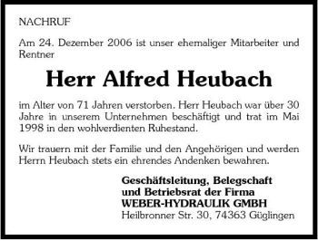 Traueranzeige von Alfred Heubach 