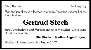 Traueranzeige von Gertrud Stech 