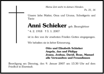 Traueranzeige von Anni Schieker 