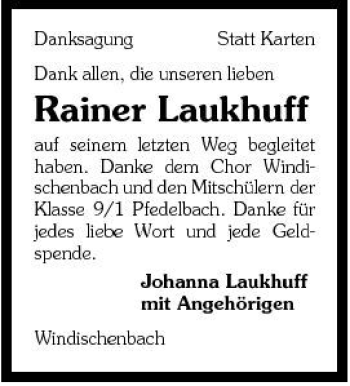 Traueranzeige von Rainer Laukhuff 