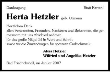 Traueranzeige von Alois Hetzler 