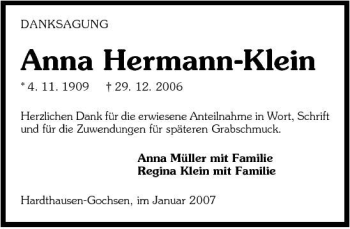 Traueranzeige von Anna Hermann-Klein 