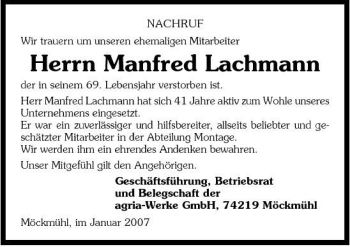 Traueranzeige von Manfred Lachmann 