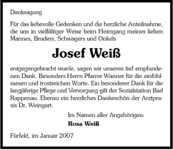 Traueranzeige von Josef Weiß 