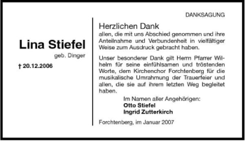 Traueranzeige von Lina Stiefel 