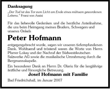 Traueranzeige von Peter Hofmann 