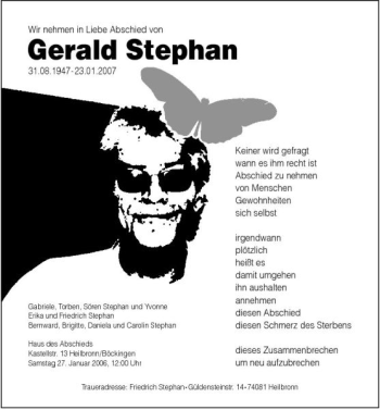 Traueranzeige von Gerald Stephan 