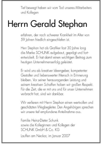 Traueranzeige von Gerald Stephan 
