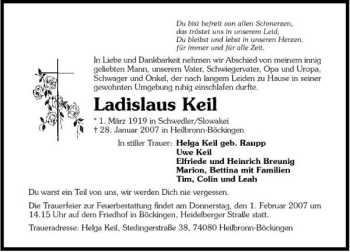 Traueranzeige von Ladislaus Keil 