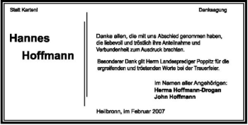 Traueranzeige von Hannes Hoffmann 