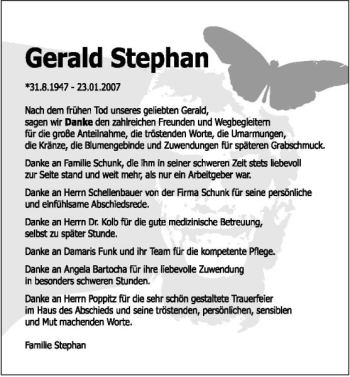 Traueranzeige von Gerald Stephan 
