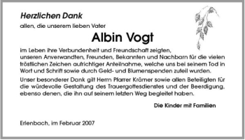 Traueranzeige von Albin Vogt 