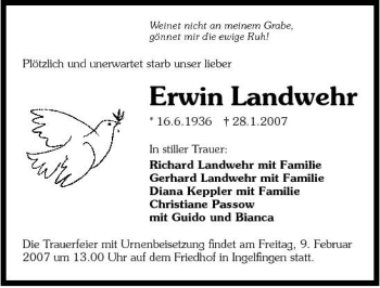 Traueranzeige von Erwin Landwehr 