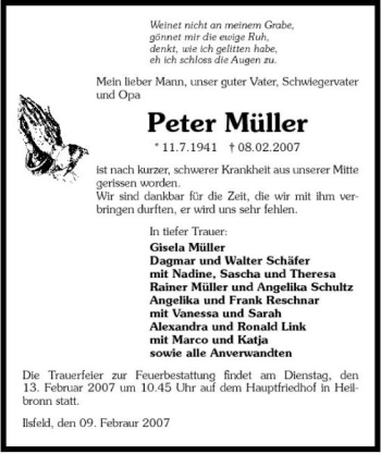 Traueranzeige von Peter Müller 