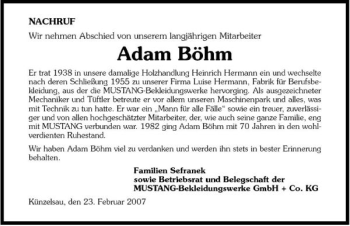 Traueranzeige von Adam Böhm 