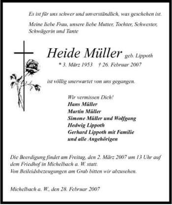Traueranzeige von Heide Müller 