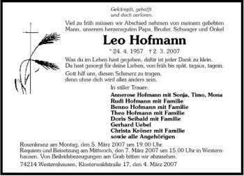 Traueranzeige von Leo Hofmann 