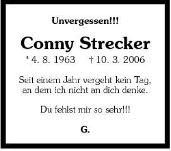 Traueranzeige von Strecker. Conny 