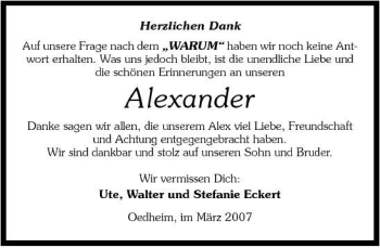 Traueranzeige von Alexander Alexander 