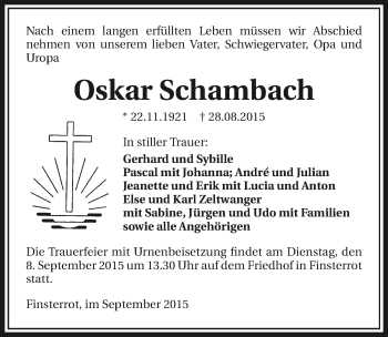 Traueranzeige von Oskar Schambach 