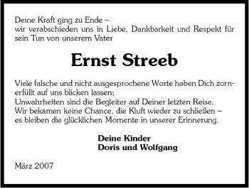 Traueranzeige von Ernst Streeb 