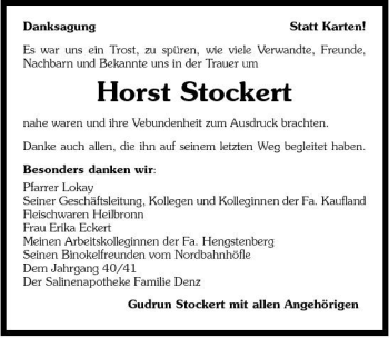 Traueranzeige von Horst Stockert 