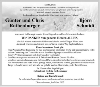 Traueranzeige von Rothenburger Schmidt 