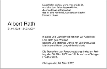 Traueranzeige von Albert Rath 