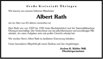 Traueranzeige von Albert Rath 