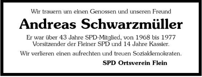  Traueranzeige für Andreas Schwarzmüller vom 31.03.2007 aus 
