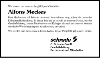 Traueranzeige von Alfons Meckes 