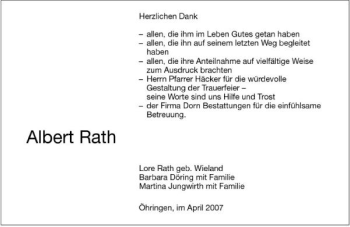 Traueranzeige von Albert Rath 
