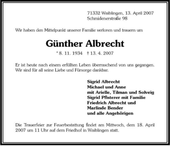 Traueranzeige von Günther Albrecht 