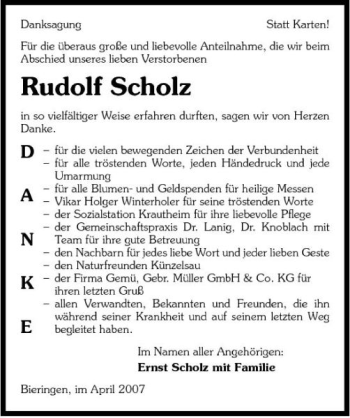 Traueranzeige von Rudolf Scholz 