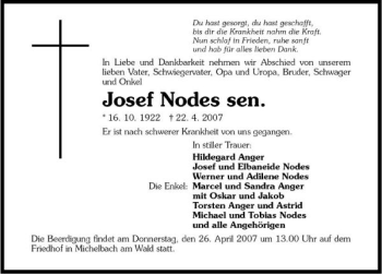 Traueranzeige von Josef Nodes 