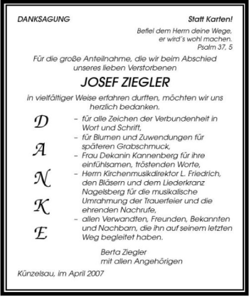 Traueranzeige von Josef Ziegler 