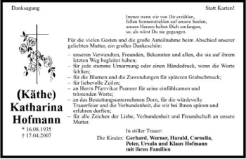 Traueranzeige von Katharina Hofmann 