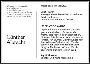 Traueranzeige von Günther Albrecht 