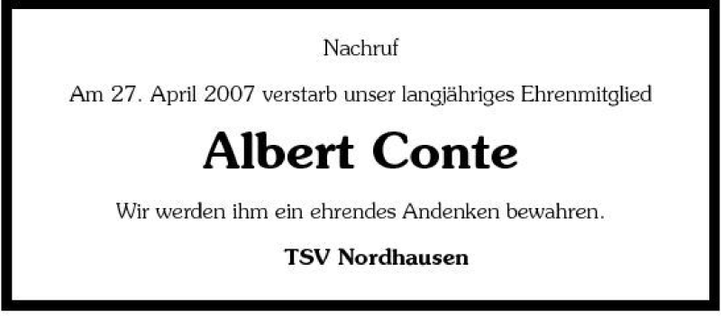  Traueranzeige für Albert Conte vom 08.05.2007 aus 