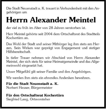 Traueranzeige von Alexander Meintel 