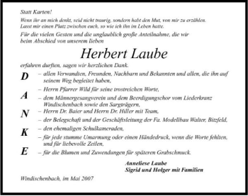Traueranzeige von Herbert Laube 