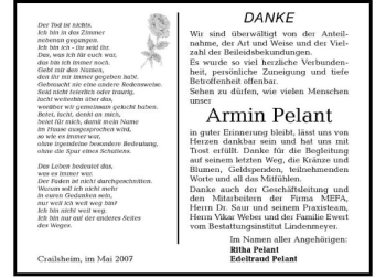 Traueranzeige von Armin Pelant 