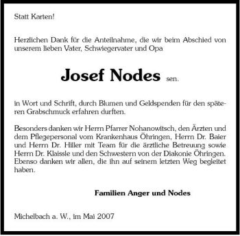 Traueranzeige von Josef Nodes 