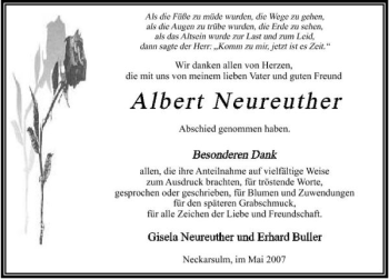 Traueranzeige von Albert Neureuther 