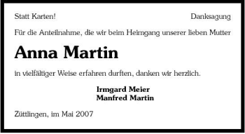 Traueranzeige von Anna Martin 