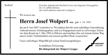 Traueranzeige von Josef Wolpert 