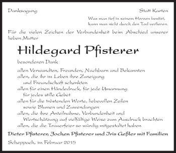 Traueranzeige von Hildegard Pfisterer 