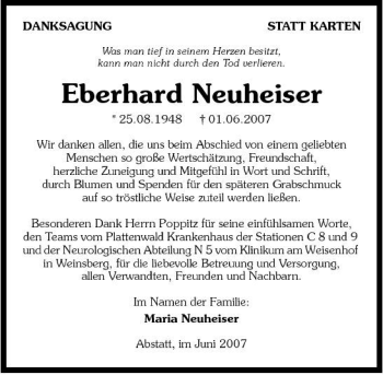 Traueranzeige von Eberhard Neuheiser 